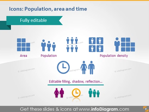 Population Area Time Icons Time Zone Powerpoint Clipart