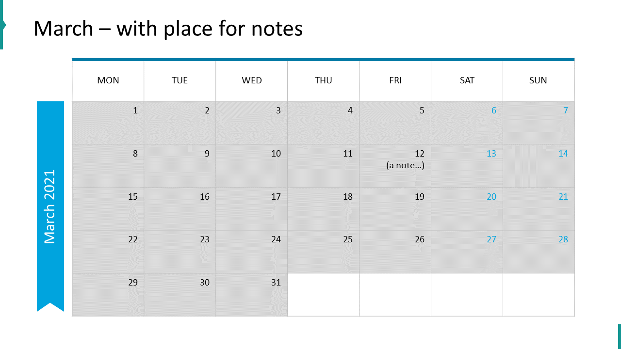 March – with place for notes