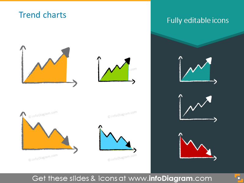 trend chart up down charcoal symbols handwritten pictograms icons ppt