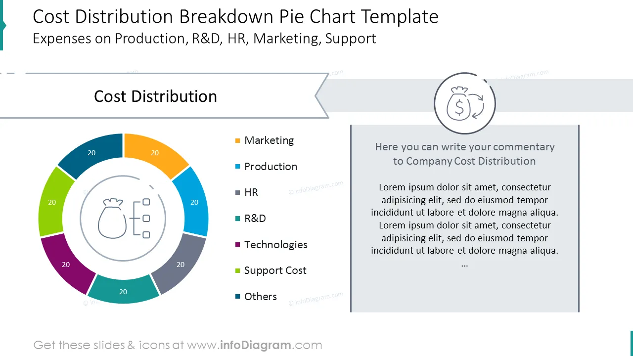 Cost distribution colorful pie chart with description