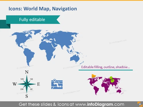 world map navigation direction path icons powerpoint