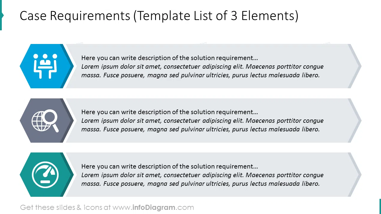 Case requirements list diagram with icons