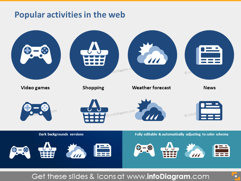 website activity icons game shop weather news pptx clipart