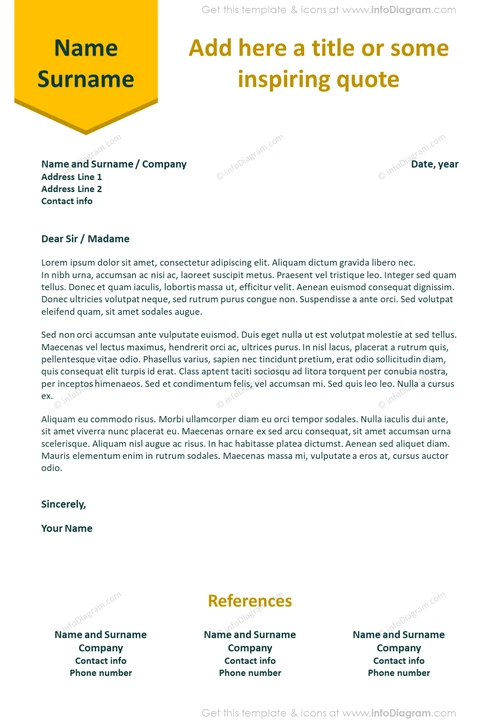 Vivid bookmark stripe visual cover letter template with references