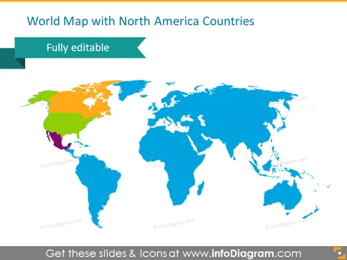 World Map with North American Countries Highlited