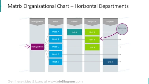 Organization matrix with horizontal distribution of departments