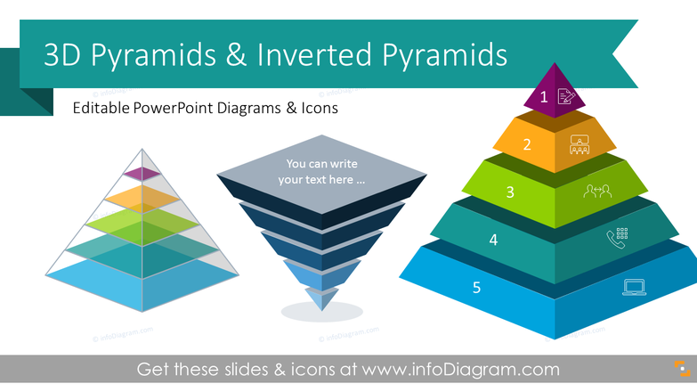 3D Stacked Pyramid Hierarchy Diagrams (PPT Template)