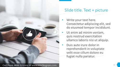 Text slide template with icons and bullet points