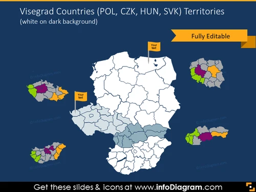 Visegrad countries territories illustrated on dark background
