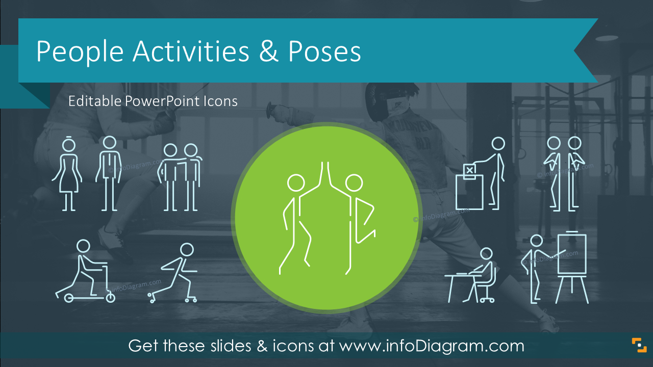 People Activities and Body Poses Stick Figures (outline PPT icons)