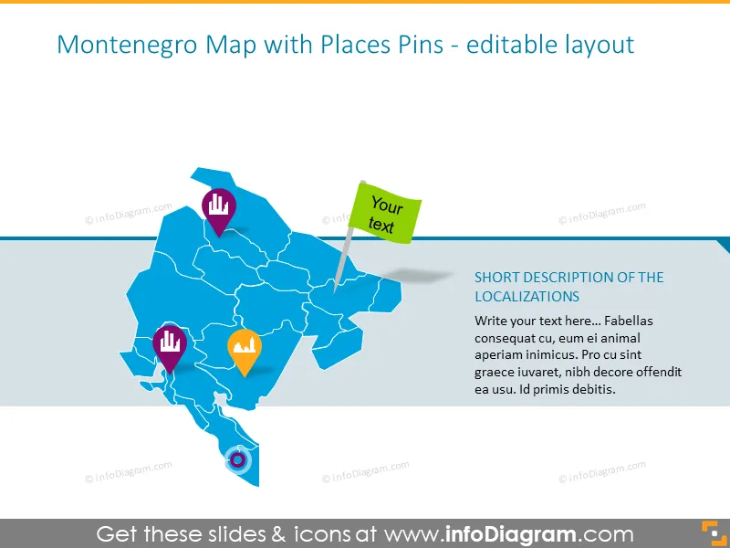Montenegro Map with Places Pins