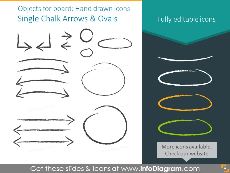 Objects for a board: Single Chalk Arrows and Ovals