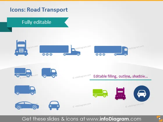 Road transport logistics icons auto car vehicle truck lorry pptx