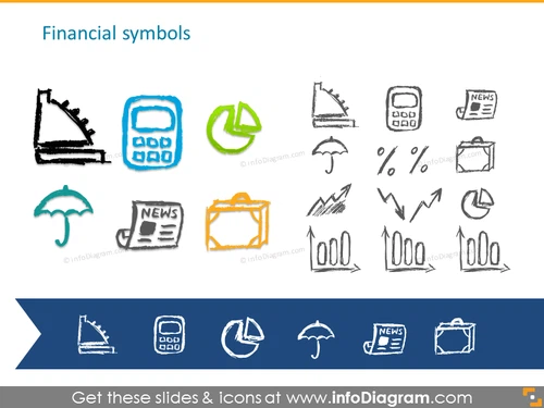 Pencil handdrawn financial symbols