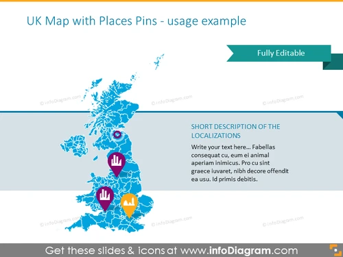 UK map illustrated with places pins