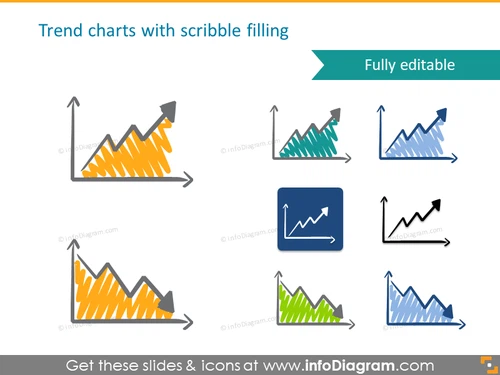 scribble trend chart up down symbols handwritten pictograms icons ppt clipart