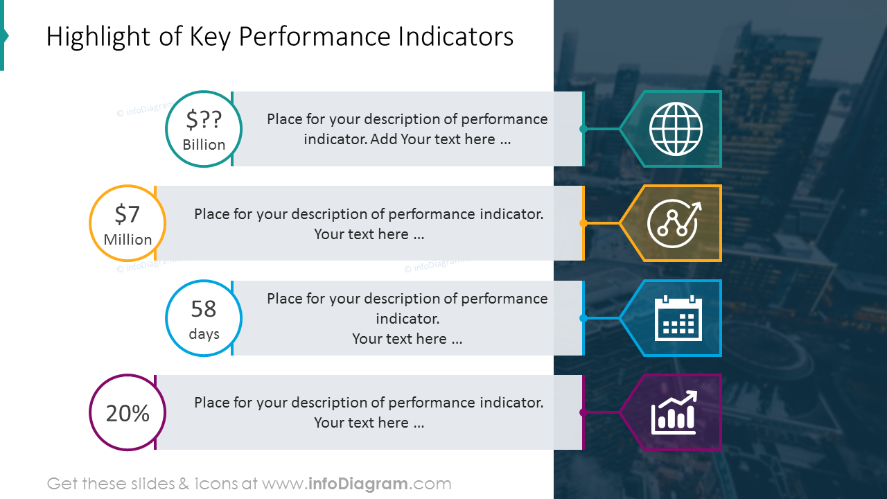 Key performance indicators list diagram with icons