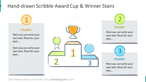 Hand-drawn scribble award cup and winner stairs graphics