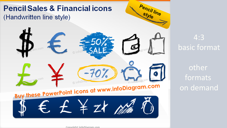 Pencil Sales and Financial Symbols (PPT icons & clipart)