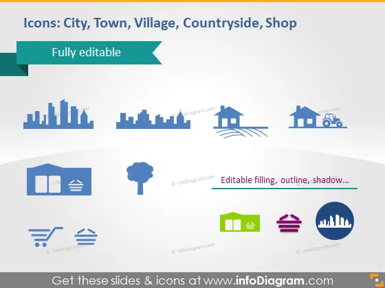 town village countryside shop city pictogram powerpoint cliparts