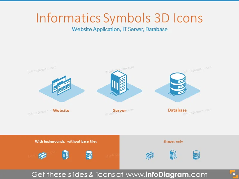 Informatics 3D Icons: Website Application, IT Server, Database
