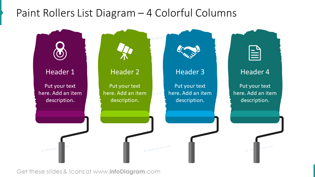 Paint rollers list diagram for four colorful columns