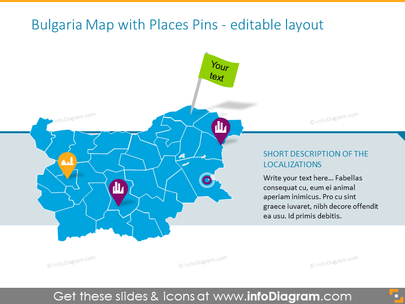 Bulgaria Map with Places Pins&nbsp;