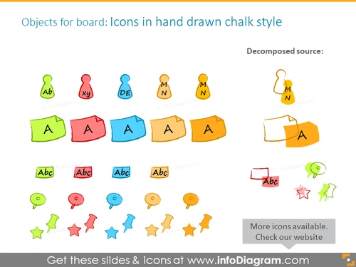 Objects for the board in hand-drawn chalk style