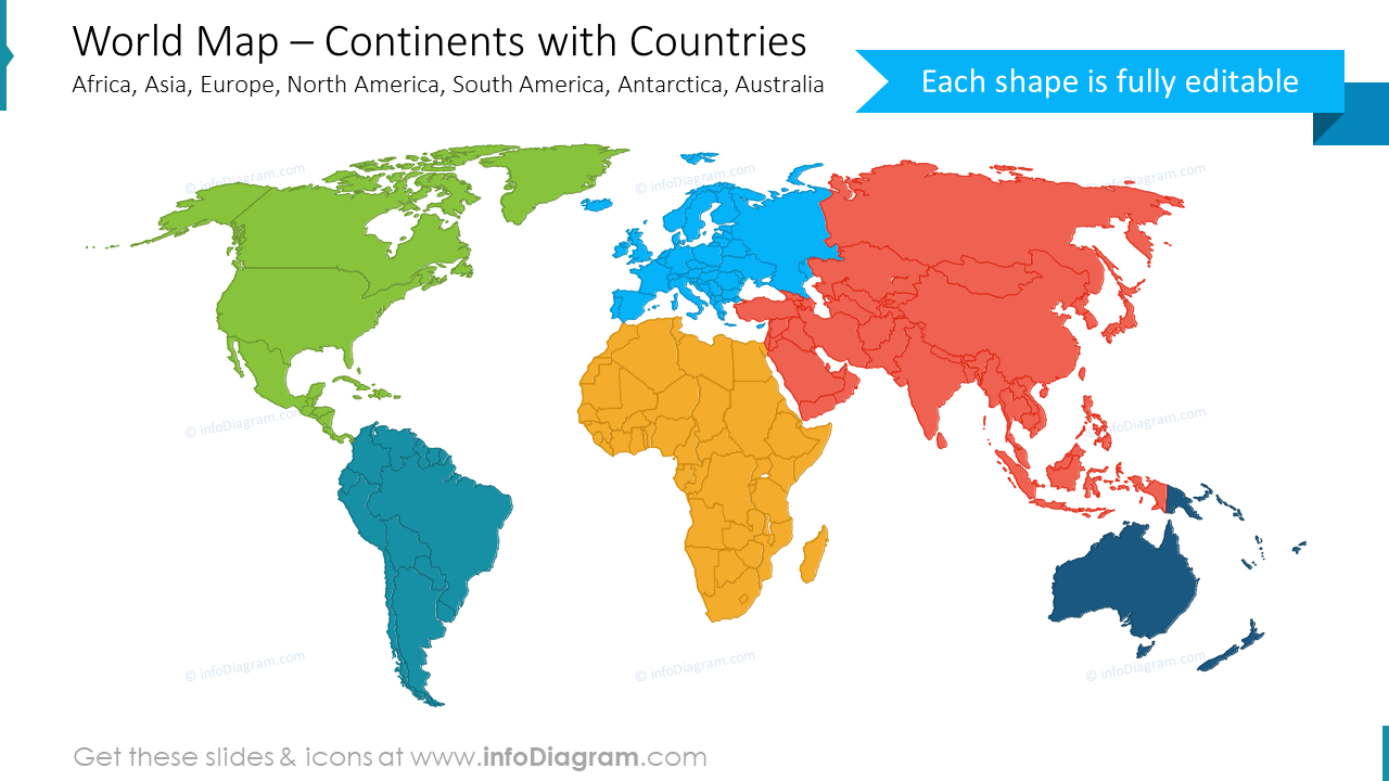 countries world continents map powerpoint shape