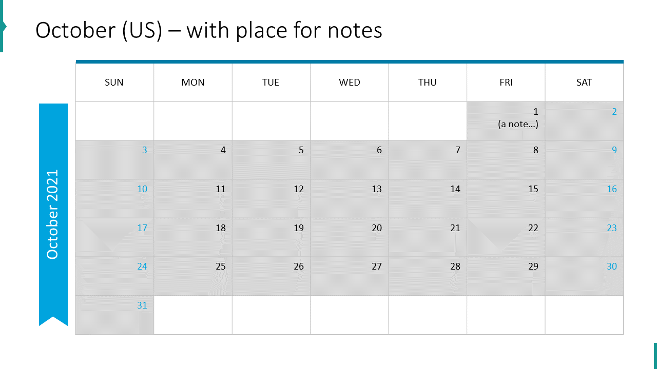 October (US) – with place for notes