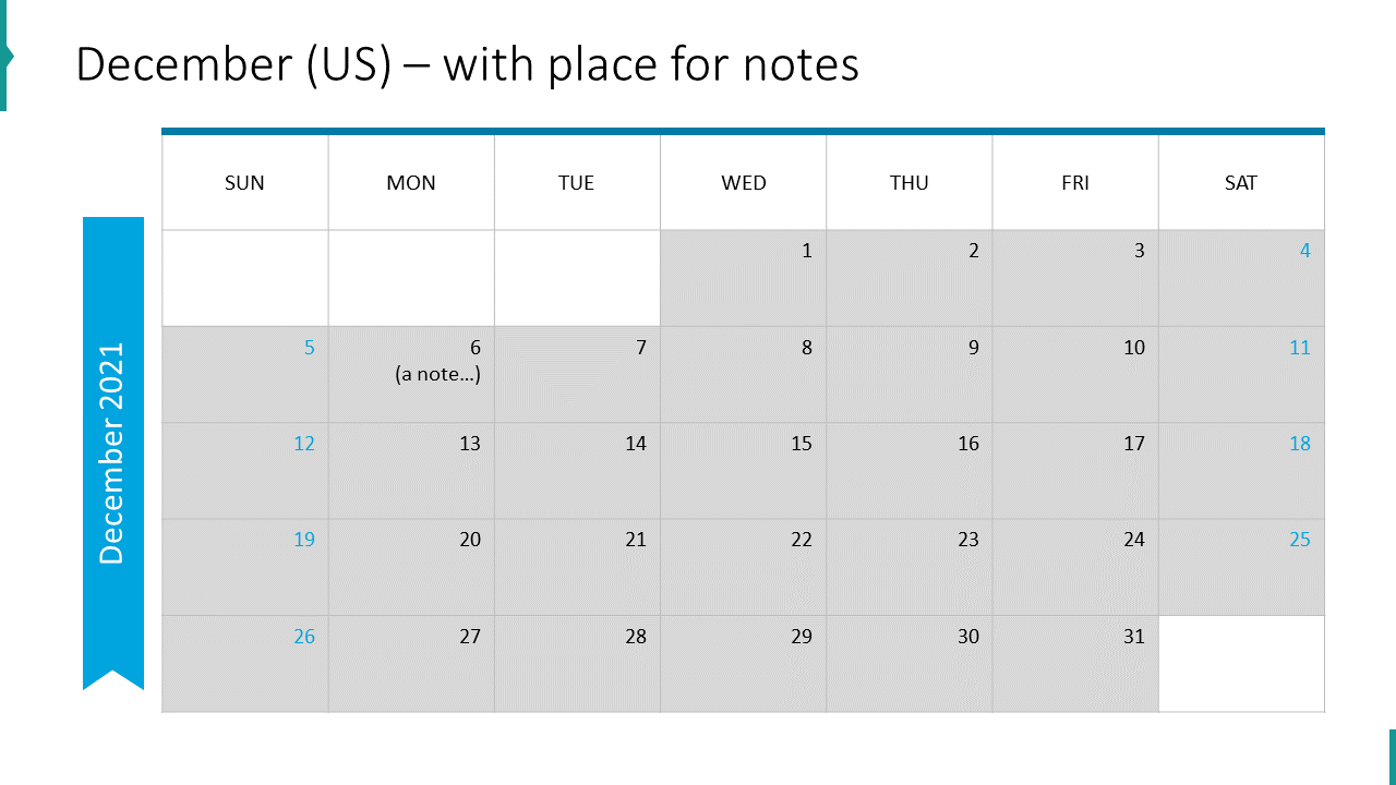 December (US) – with place for notes