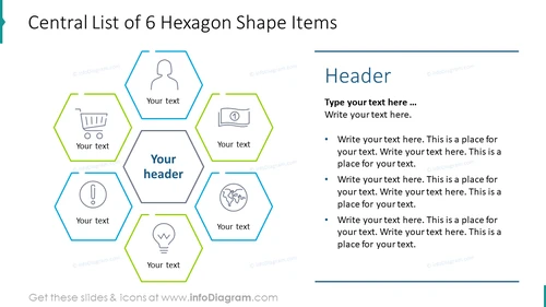Central List of 6 Hexagons Shape Items Template