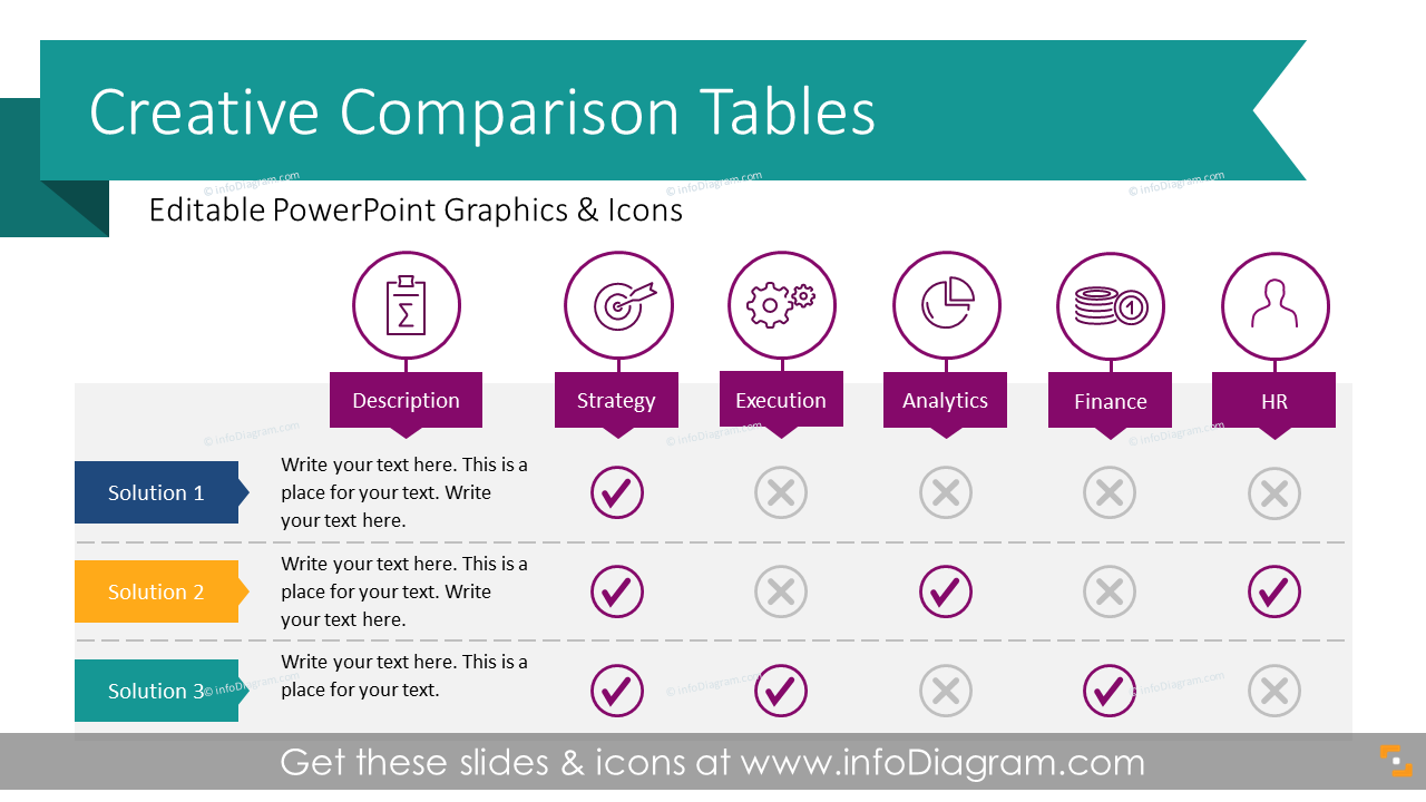 Creative Comparison Tables Template (PPT Graphics) | Powerpoint Charts