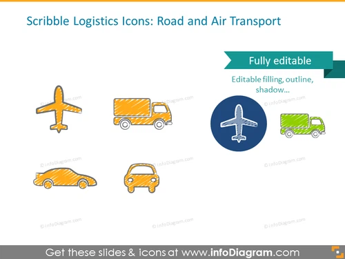 Example of road and air transport scribble icons