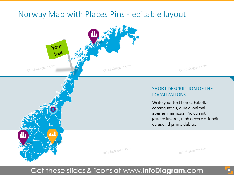 Example of the Norway map with places pins