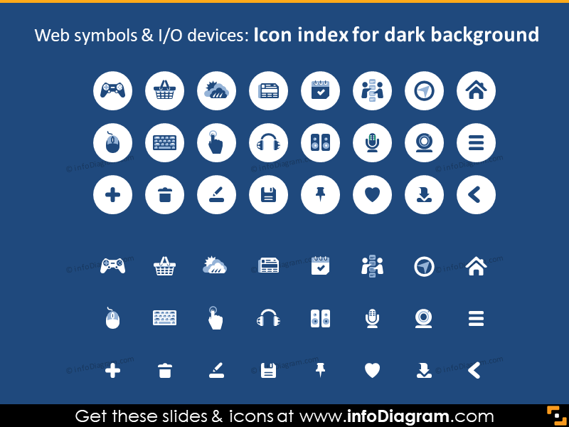 IT web actions devices icons PPTX dark blue background