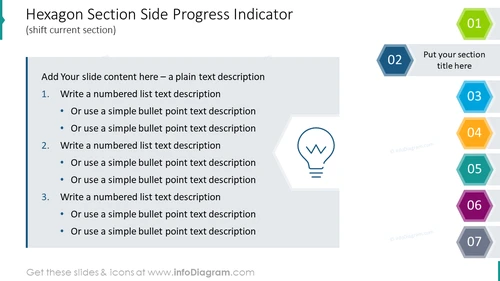 Hexagon section side progress indicator