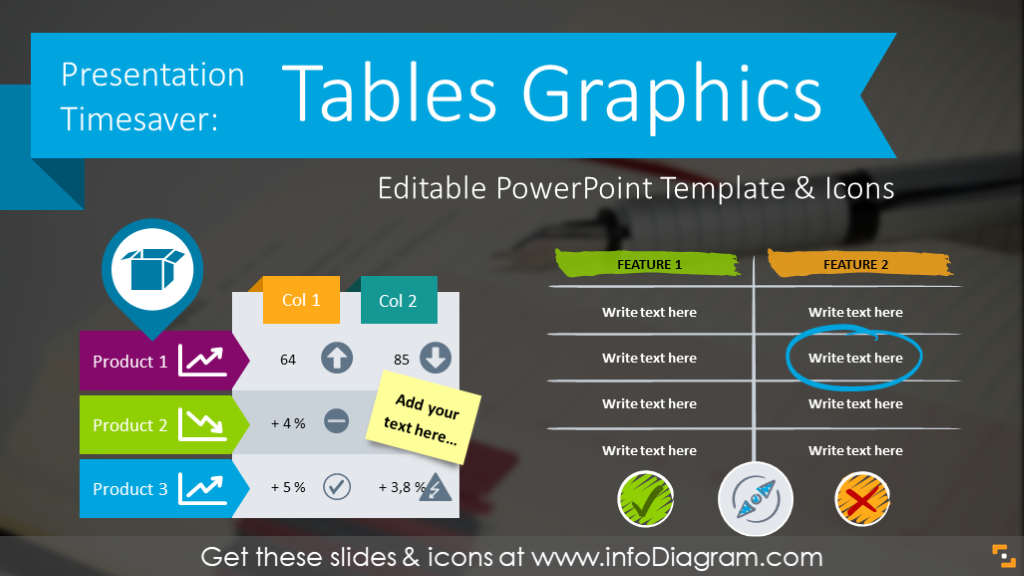 Presentation Timesaver: Tables Graphics (PPT template & icons)