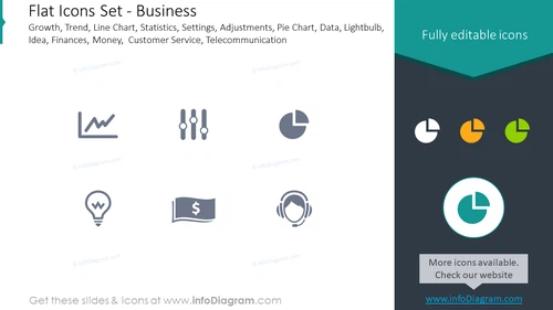 Flat icons set: business growth, statistics, settings, adjustments