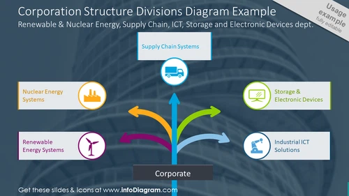 Example of corporation structure divisions diagram