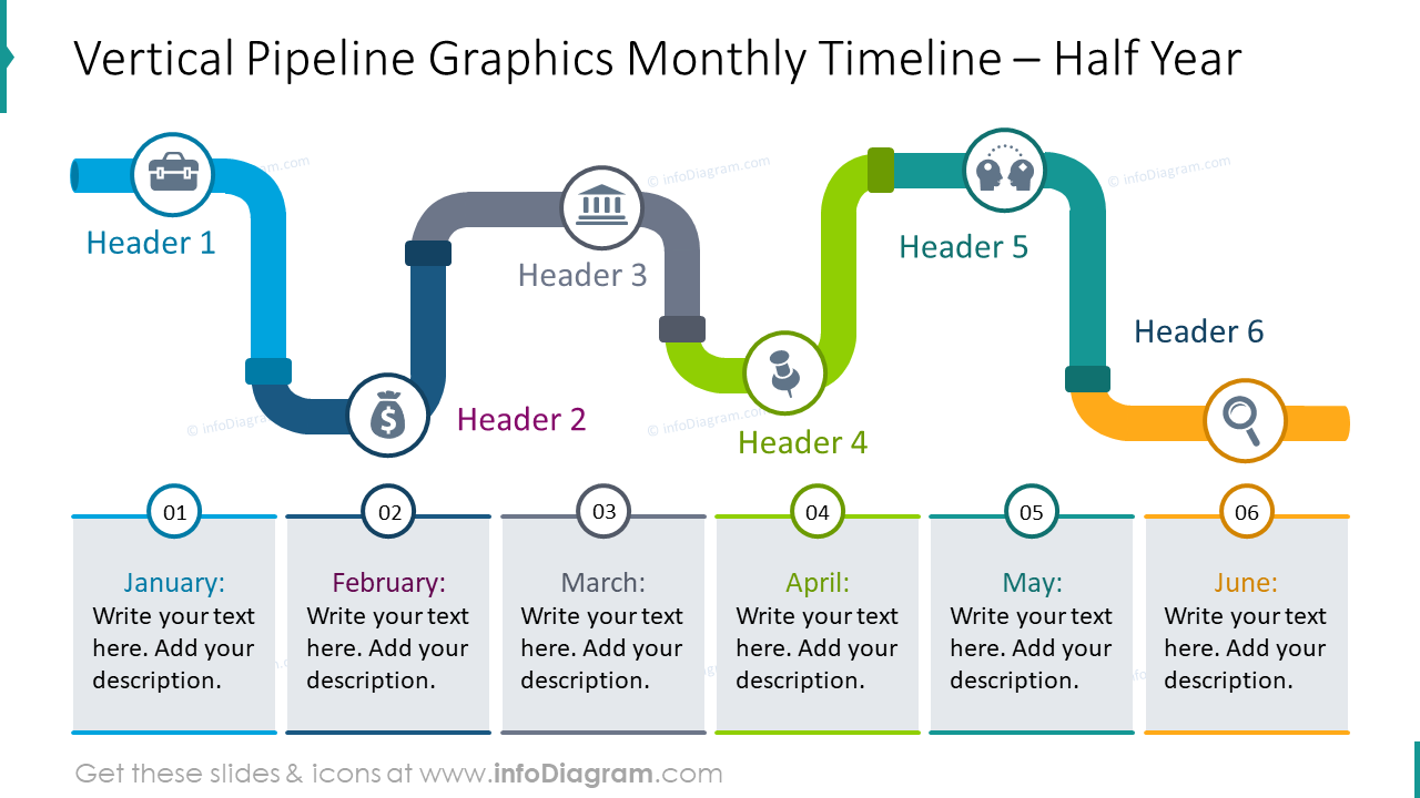 Vertical pipeline graphics monthly timeline