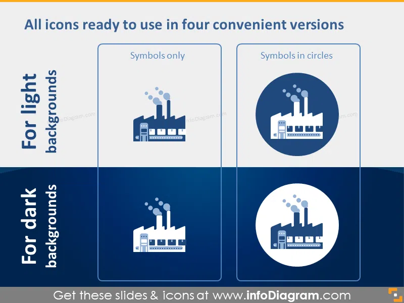 Industry icons powerpoint dark light background