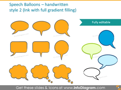 Ink speech bubbles with full gradient filling