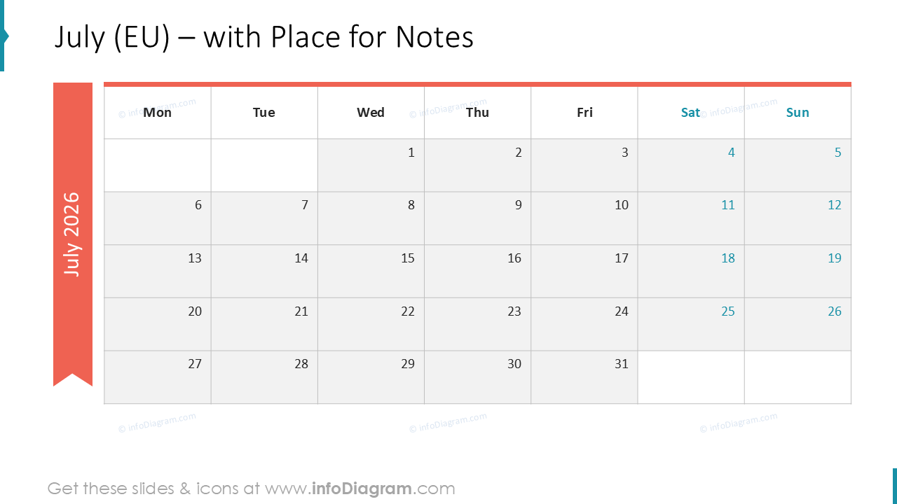 July (EU) – with Place for Notes