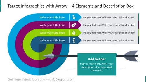 Target Infographics with Arrow for 4 Elements Slide