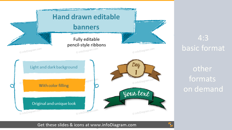 Sketch Banners Pencil Ribbon Infographics Titles (PPT shapes)