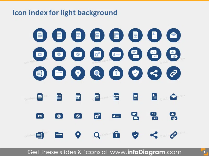 IT symbols document file types excel doc presentation PPTX index light background
