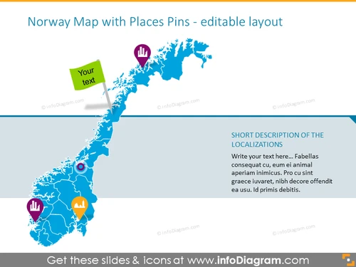 Example of the Norway map with places pins
