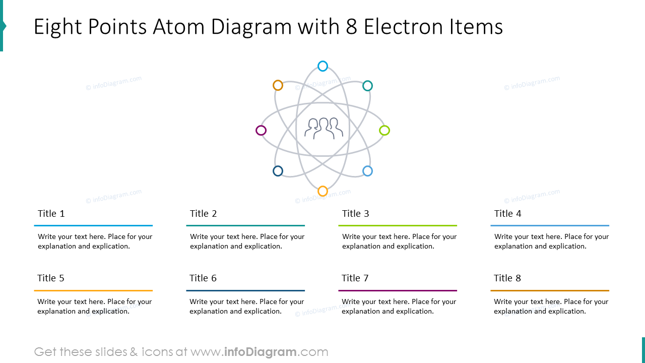 Eight points atom diagram with eight electron items
