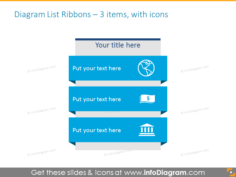Diagram List Ribbons for 3 items with icons 